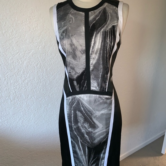 Helmut Lang Abstract Print Paneled Sheath Dress - Picture 2 of 5